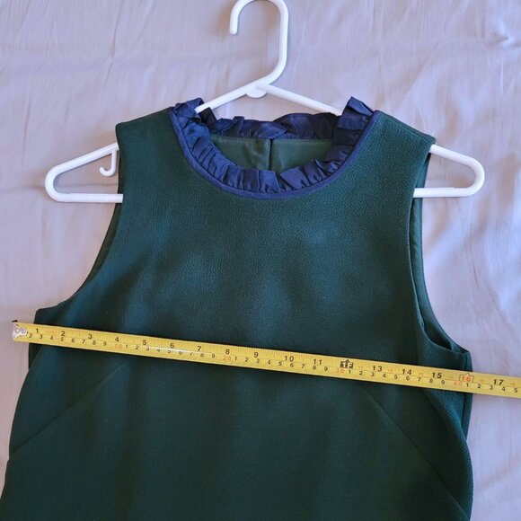 NWT J. Crew Dark Forest Green Shift Dress with Navy Trim (0) - Picture 10 of 13